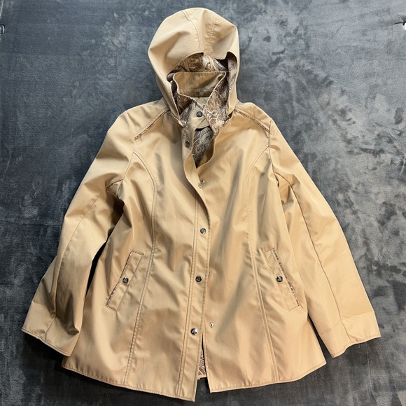Dennis By Dennis‎ Basso Coat Women's Med Tan Hooded Lined Water Repellent - Picture 1 of 9